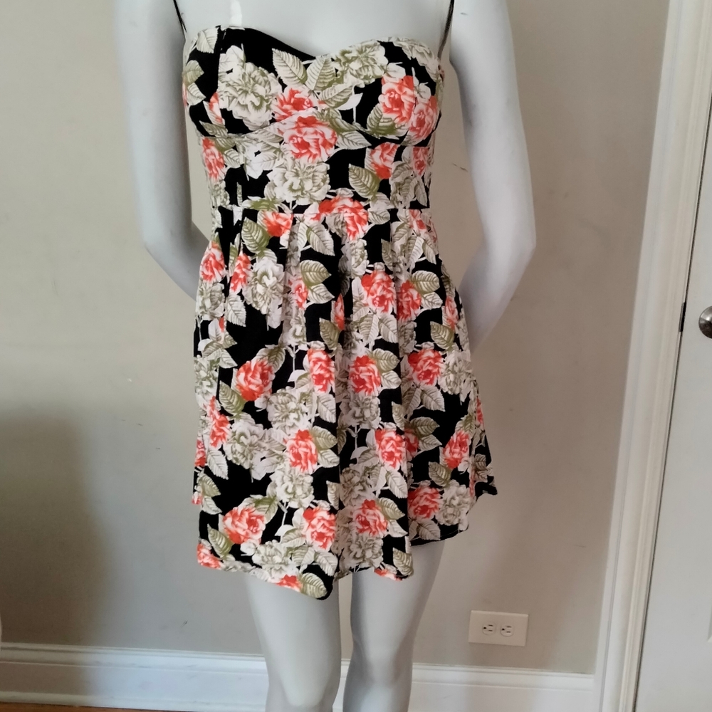 Feathers women floral print strapless dress